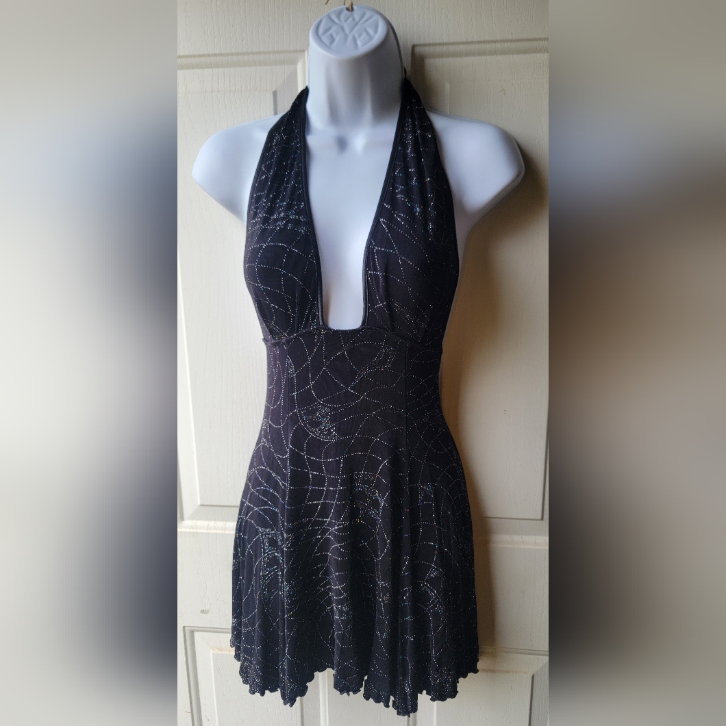 Vintage Escante Sparkly Black Low Cut Flowy Marilyn Dress Size Medium